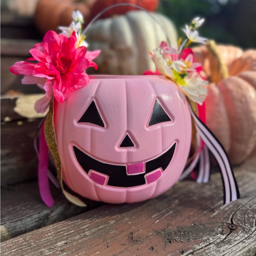 Custom Pumpkin Bucket Pink Black